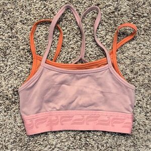Fabletics Sports Bra Pink & Orange XS Strappy Back Workout Yoga